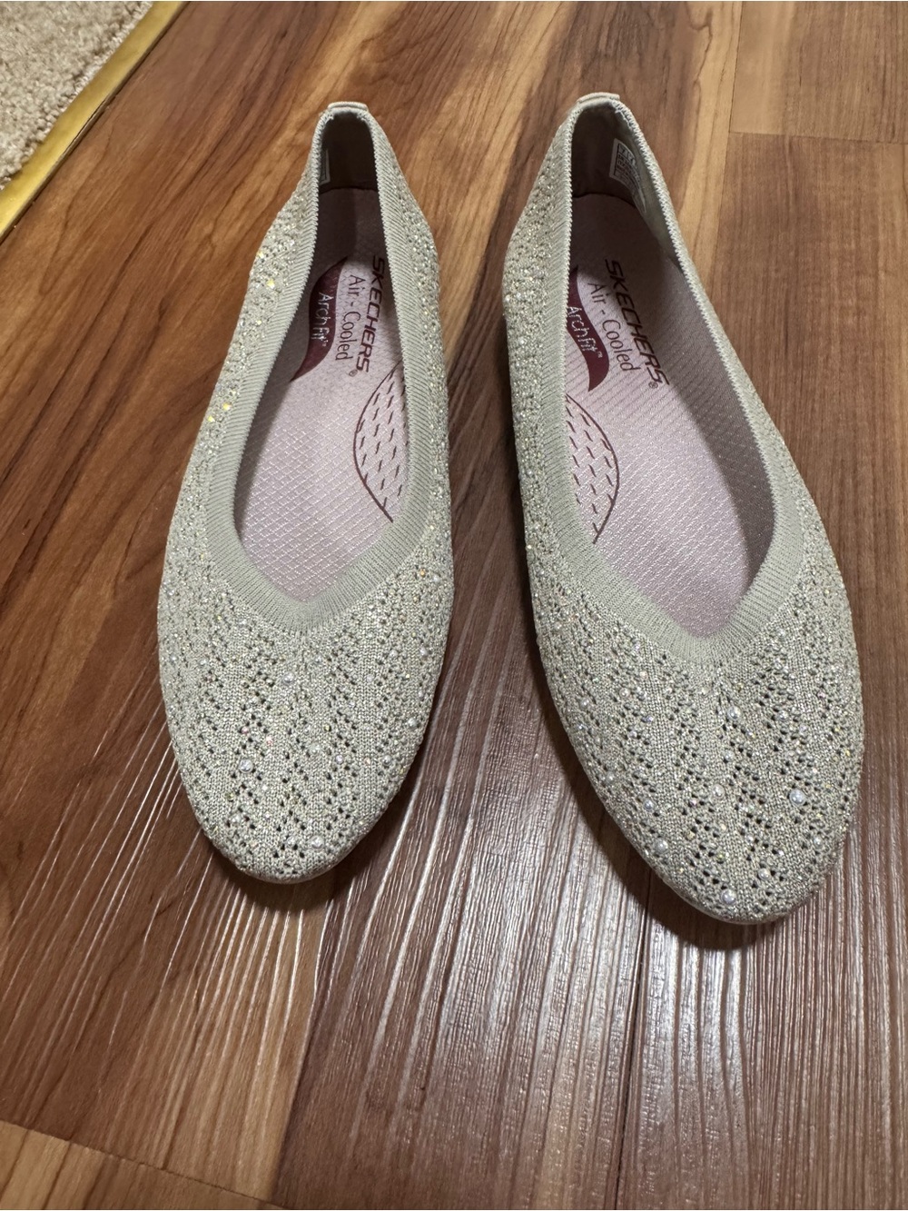 Skechers Light Beige Knit Ballet Flats with Sparkle
